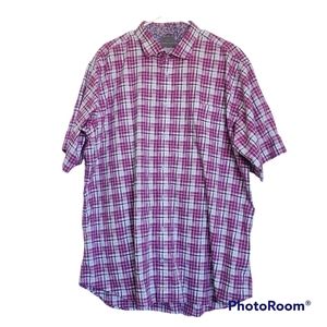 Thomas Dean Light Purple, White & Blue Plaid Shirt Short Sleeve Size XXL
